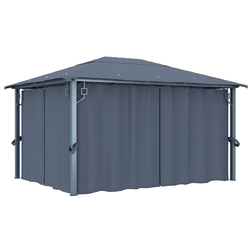 Gazebo con Tende e Luci LED Alluminio