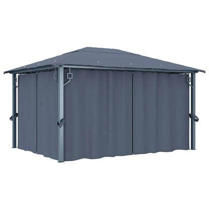 Gazebo con Tende e Luci LED Alluminio