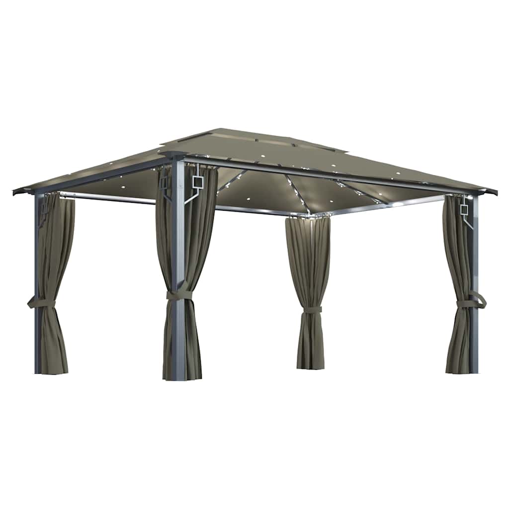 Gazebo con Tende e Luci LED Alluminio