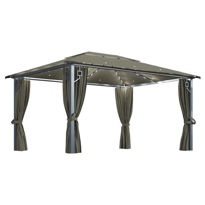 Gazebo con Tende e Luci LED Alluminio