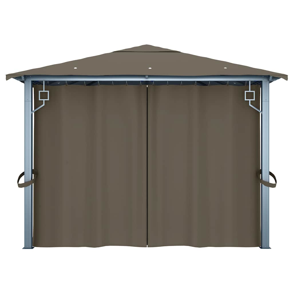 Gazebo con Tende e Luci LED Alluminio