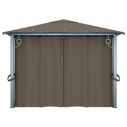 Gazebo con Tende e Luci LED Alluminio