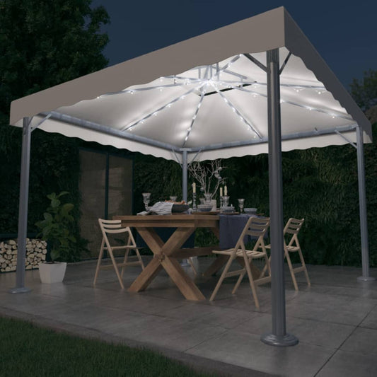 Gazebo con Stringa di Luci LED 300x300 cm Crema in Alluminio - homemem39