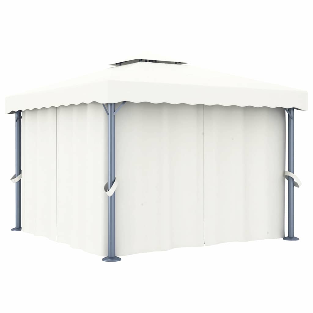 Gazebo con Tende e Stringa di Luci LED 3x3 m Bianco Crema - homemem39