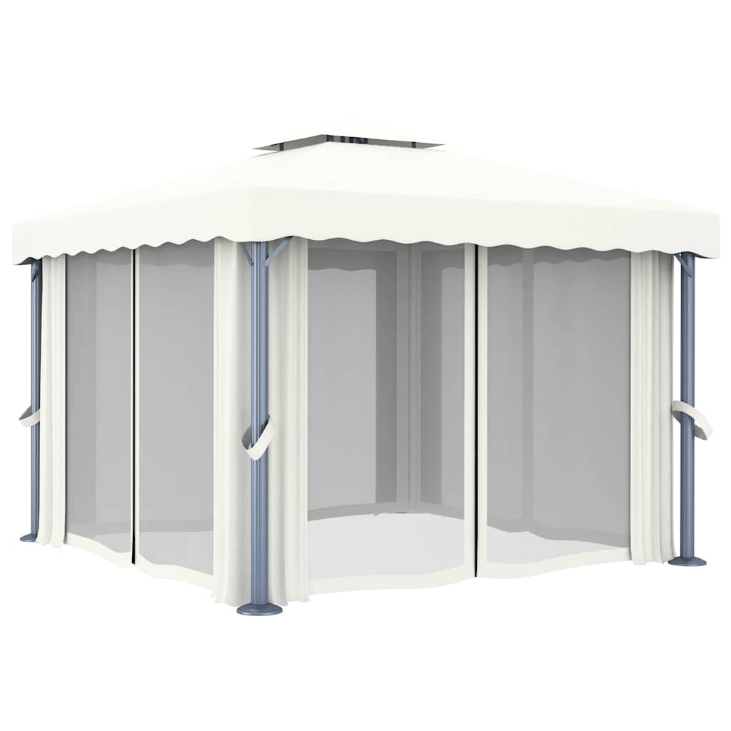 Gazebo con Tende e Stringa di Luci LED 3x3 m Bianco Crema - homemem39