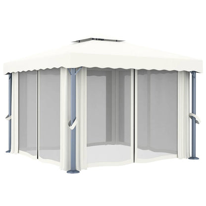 Gazebo con Tende e Stringa di Luci LED 3x3 m Bianco Crema - homemem39