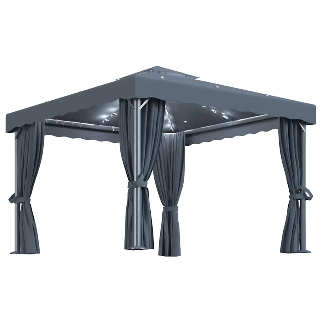 Gazebo con Tende e Stringa di Luci LED
