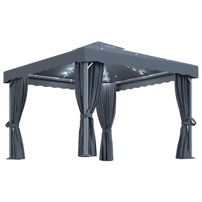Gazebo con Tende e Stringa di Luci LED