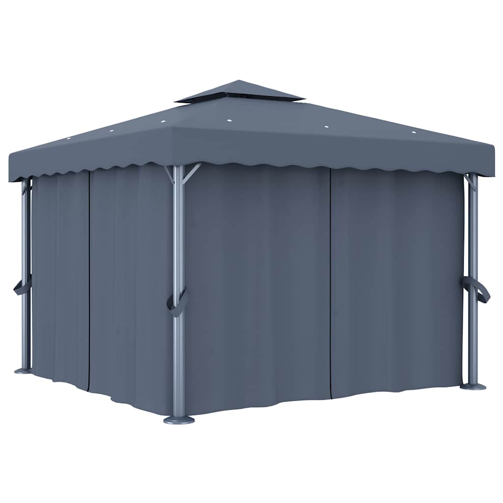 Gazebo con Tende e Stringa di Luci LED