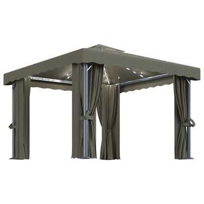 Gazebo con Tende e Stringa di Luci LED