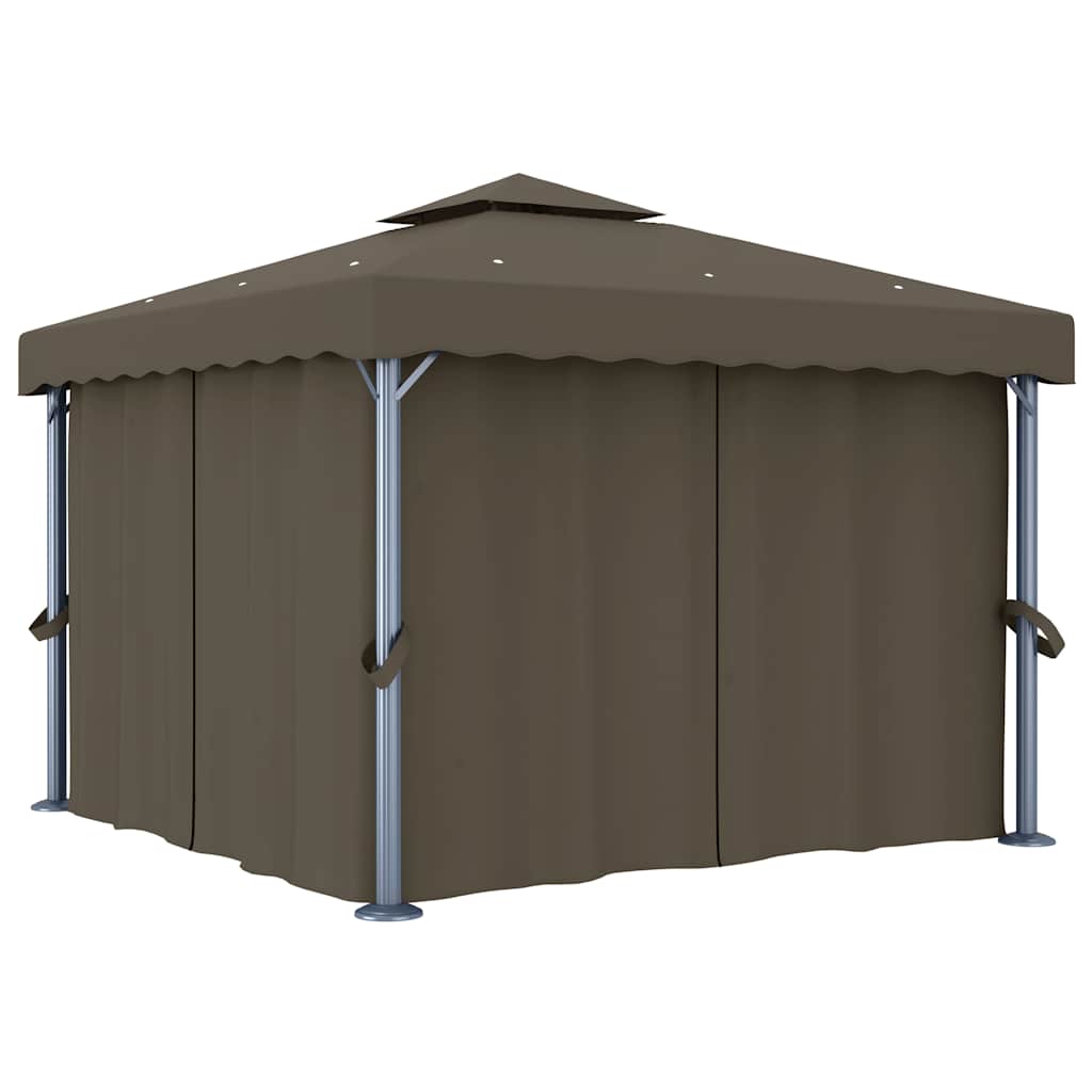 Gazebo con Tende e Stringa di Luci LED