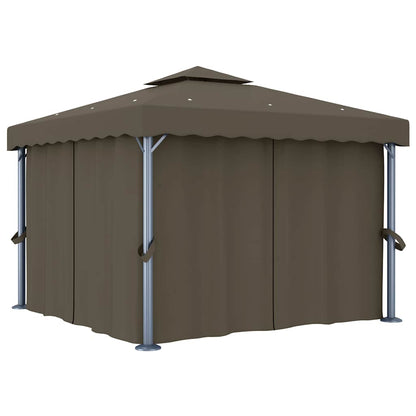 Gazebo con Tende e Stringa di Luci LED