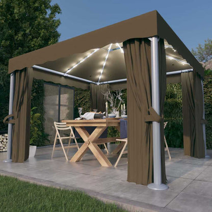 Gazebo con Tende e Stringa di Luci LED
