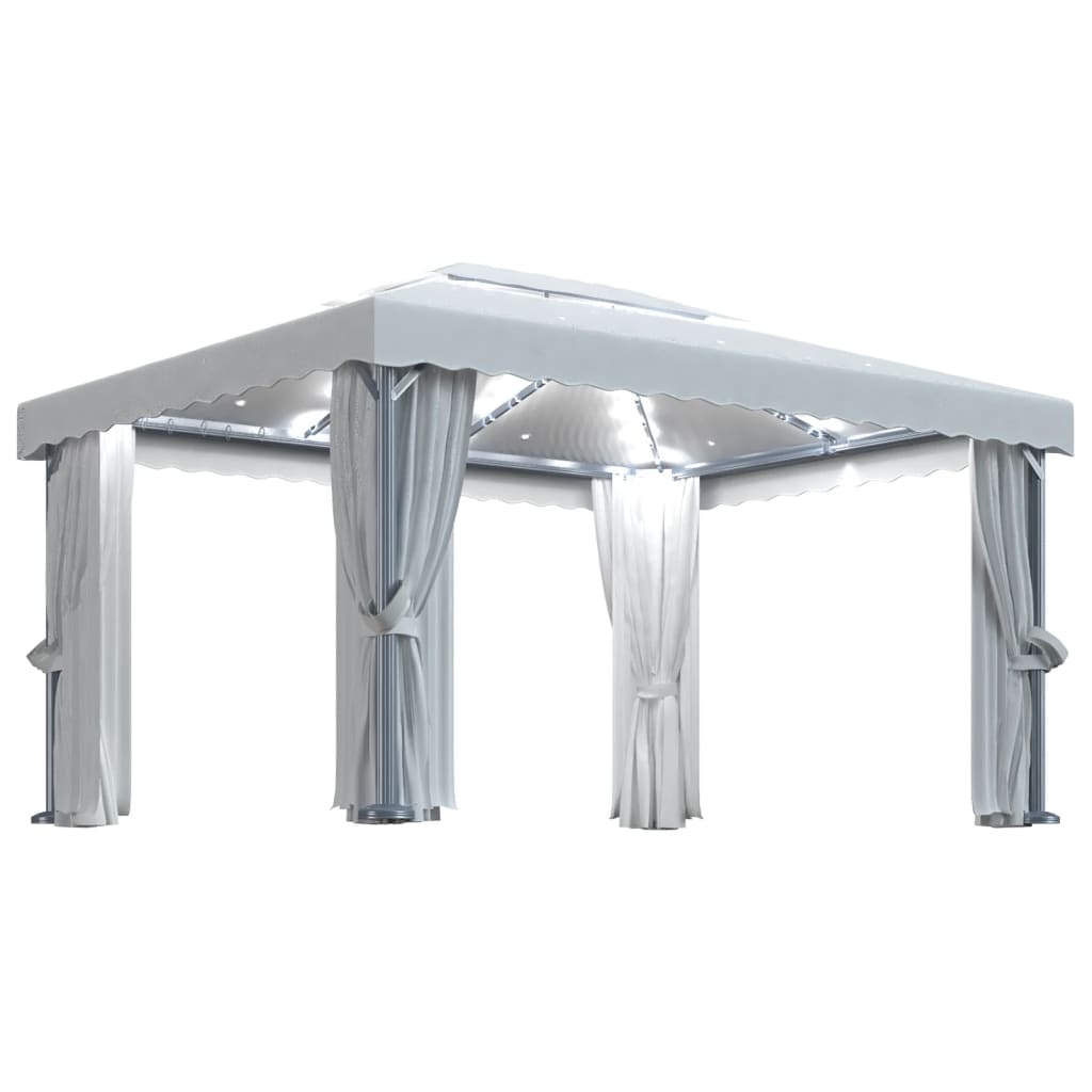 Gazebo con Tende e Stringa di Luci LED 4x3 m Bianco Crema - homemem39