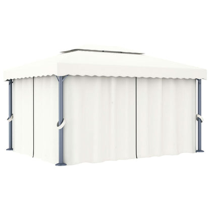 Gazebo con Tende e Stringa di Luci LED 4x3 m Bianco Crema - homemem39
