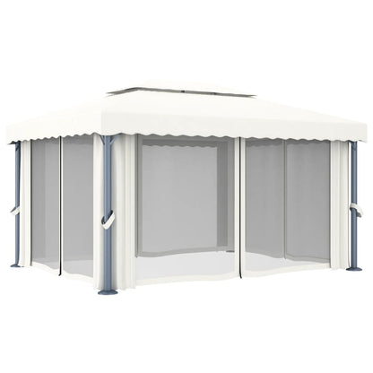 Gazebo con Tende e Stringa di Luci LED 4x3 m Bianco Crema - homemem39