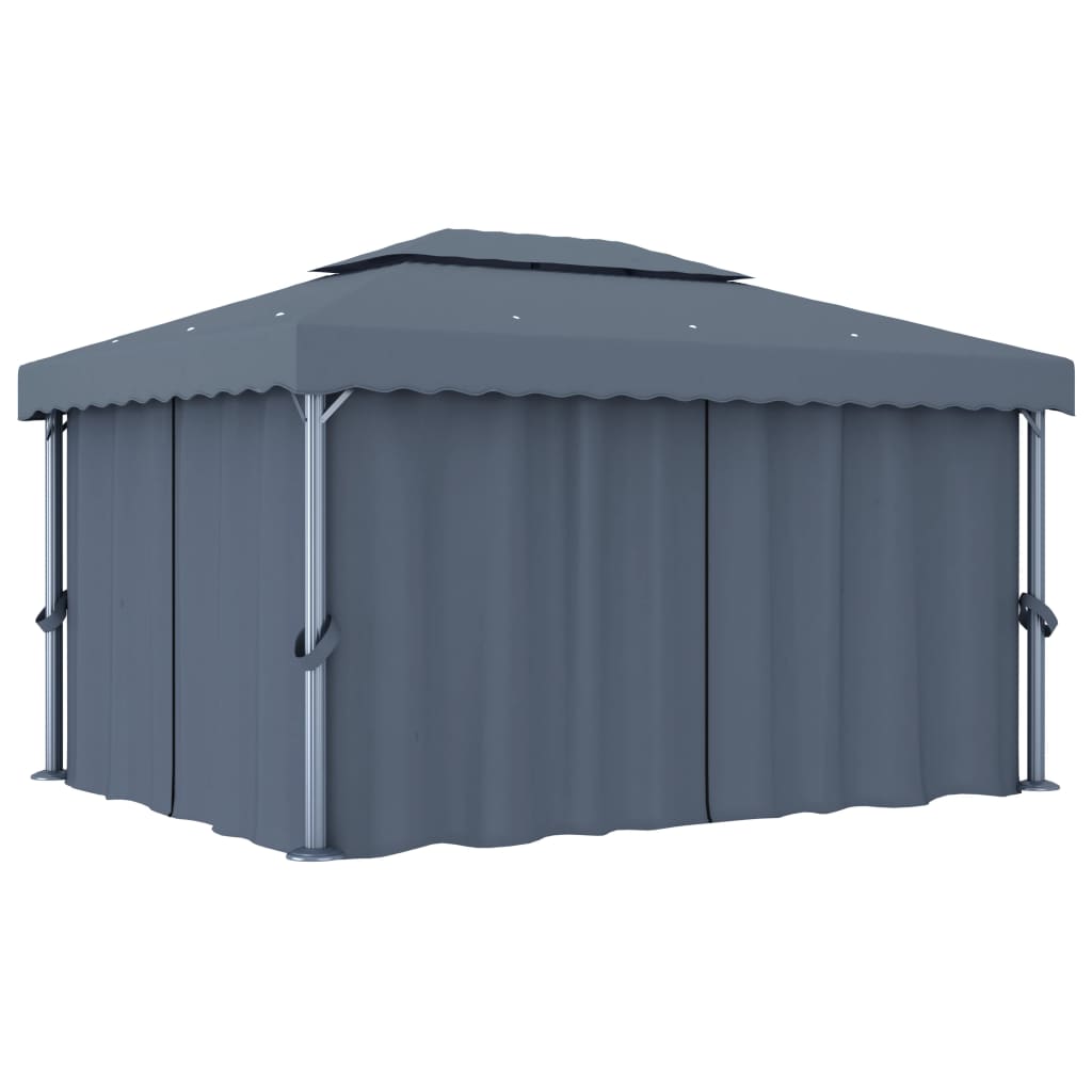 Gazebo con Tende e Stringa di Luci LED 4x3 m Antracite - homemem39