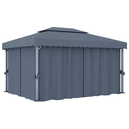 Gazebo con Tende e Stringa di Luci LED 4x3 m Antracite - homemem39