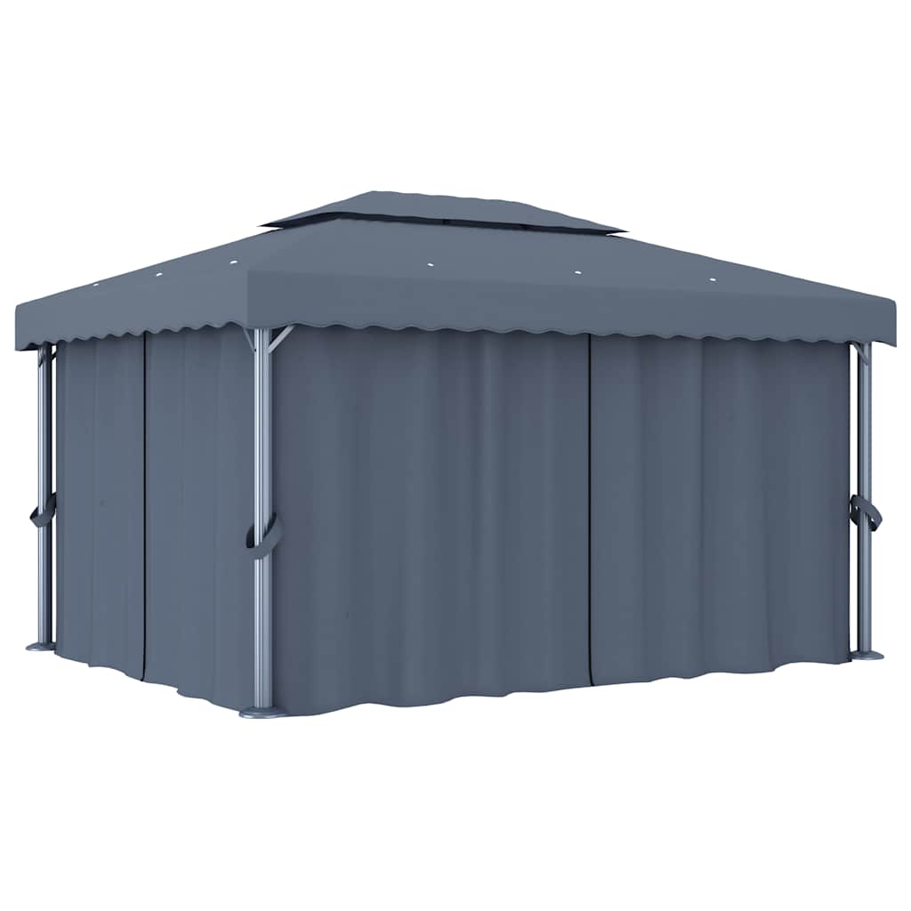 Gazebo con Tende e Stringa di Luci LED
