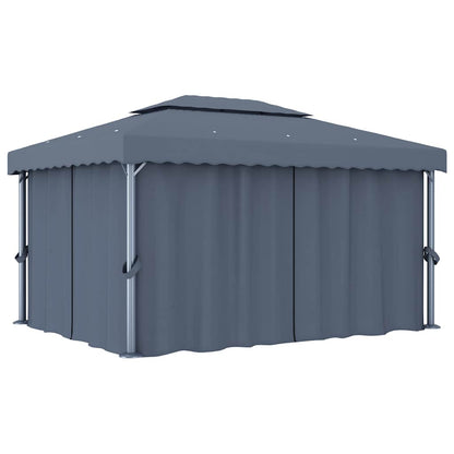 Gazebo con Tende e Stringa di Luci LED