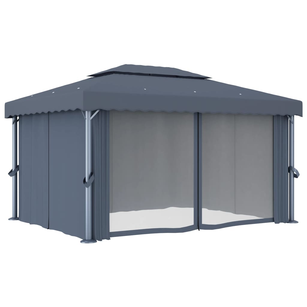 Gazebo con Tende e Stringa di Luci LED 4x3 m Antracite - homemem39