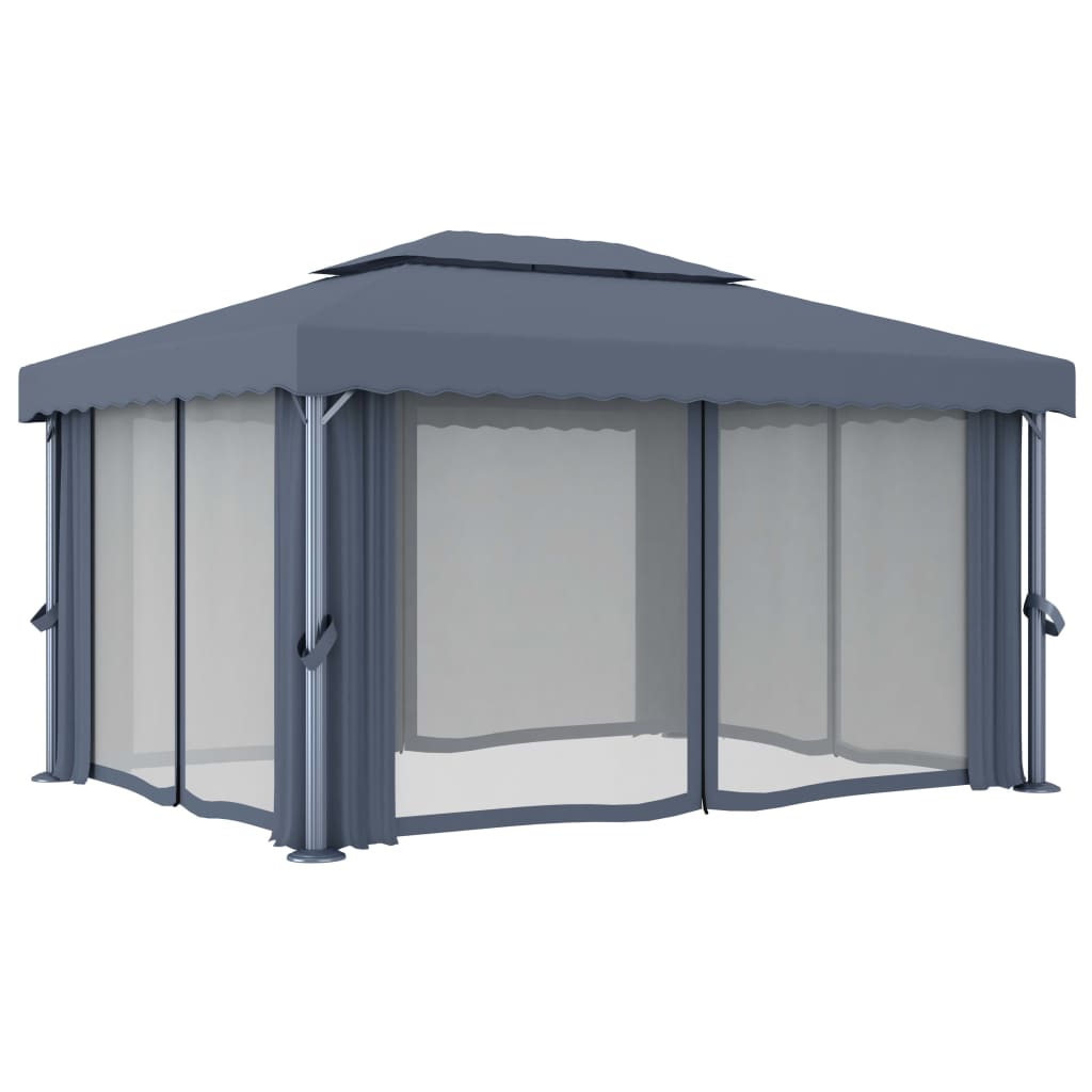 Gazebo con Tende e Stringa di Luci LED 4x3 m Antracite - homemem39