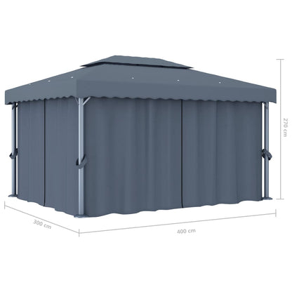 Gazebo con Tende e Stringa di Luci LED 4x3 m Antracite - homemem39