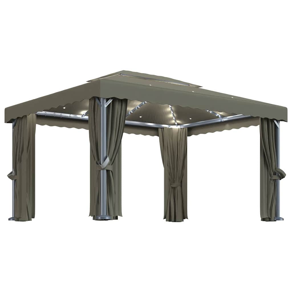 Gazebo con Tende e Stringa di Luci LED