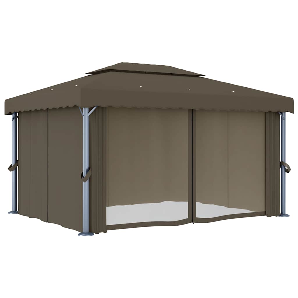 Gazebo con Tende e Stringa di Luci LED