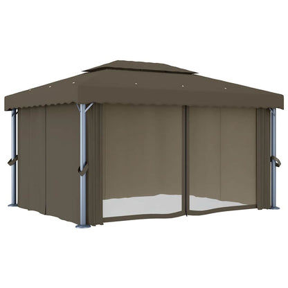 Gazebo con Tende e Stringa di Luci LED