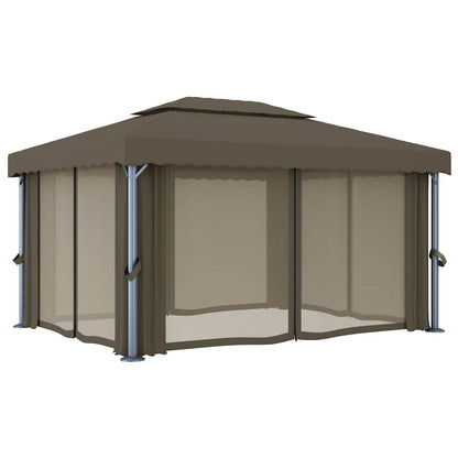 Gazebo con Tende e Stringa di Luci LED