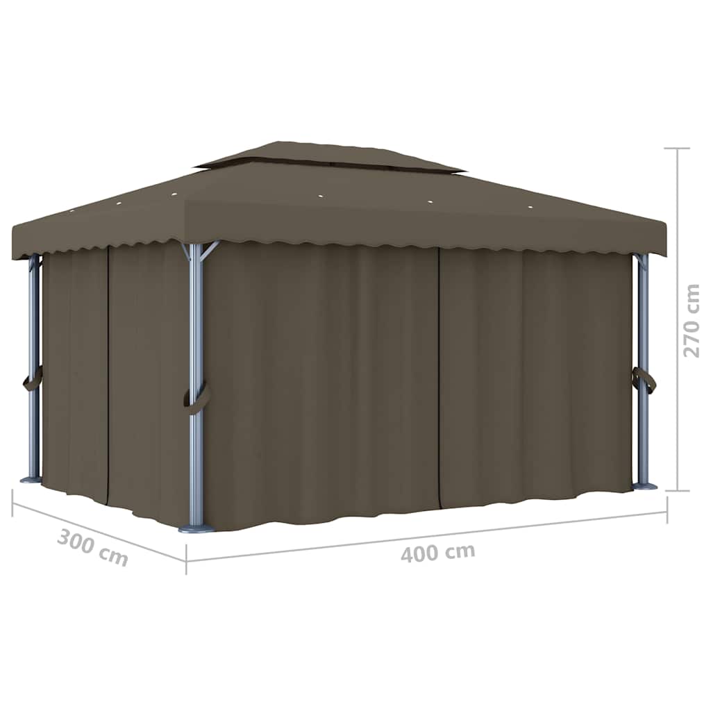 Gazebo con Tende e Stringa di Luci LED
