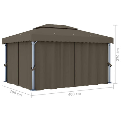 Gazebo con Tende e Stringa di Luci LED