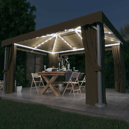Gazebo con Tende e Stringa di Luci LED