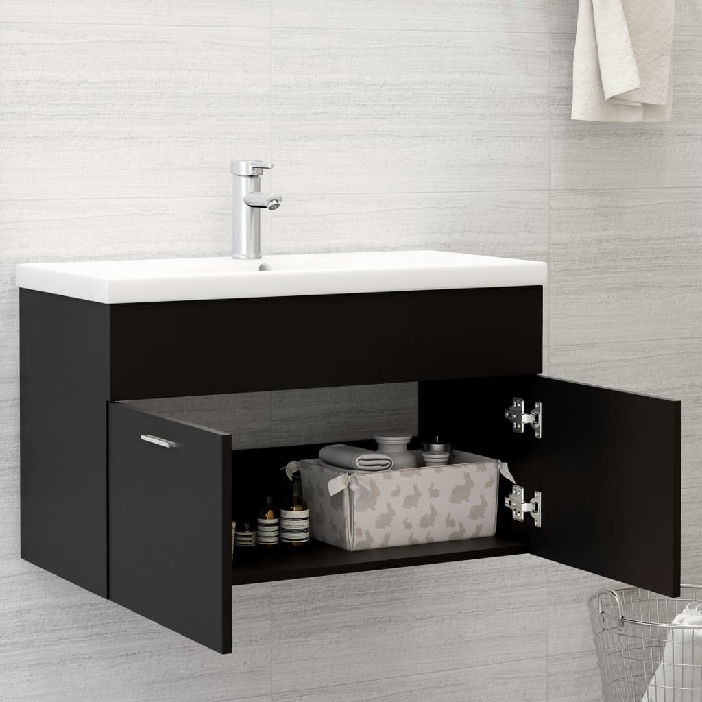Mobile da Bagno con Lavabo Integrato Nero in Truciolato | homemem39