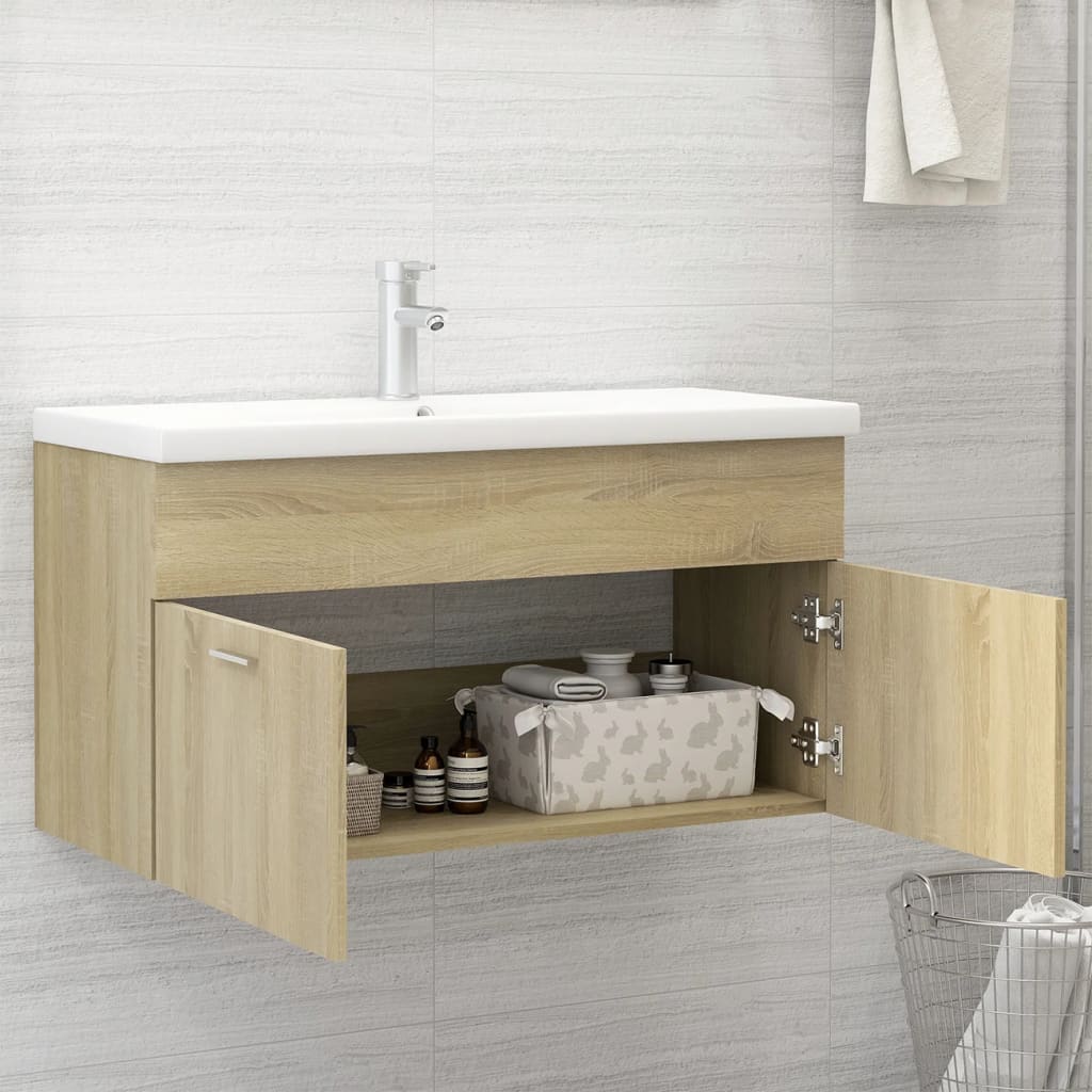 Mobile Bagno con Lavabo Integrato Rovere Sonoma in Truciolato | homemem39