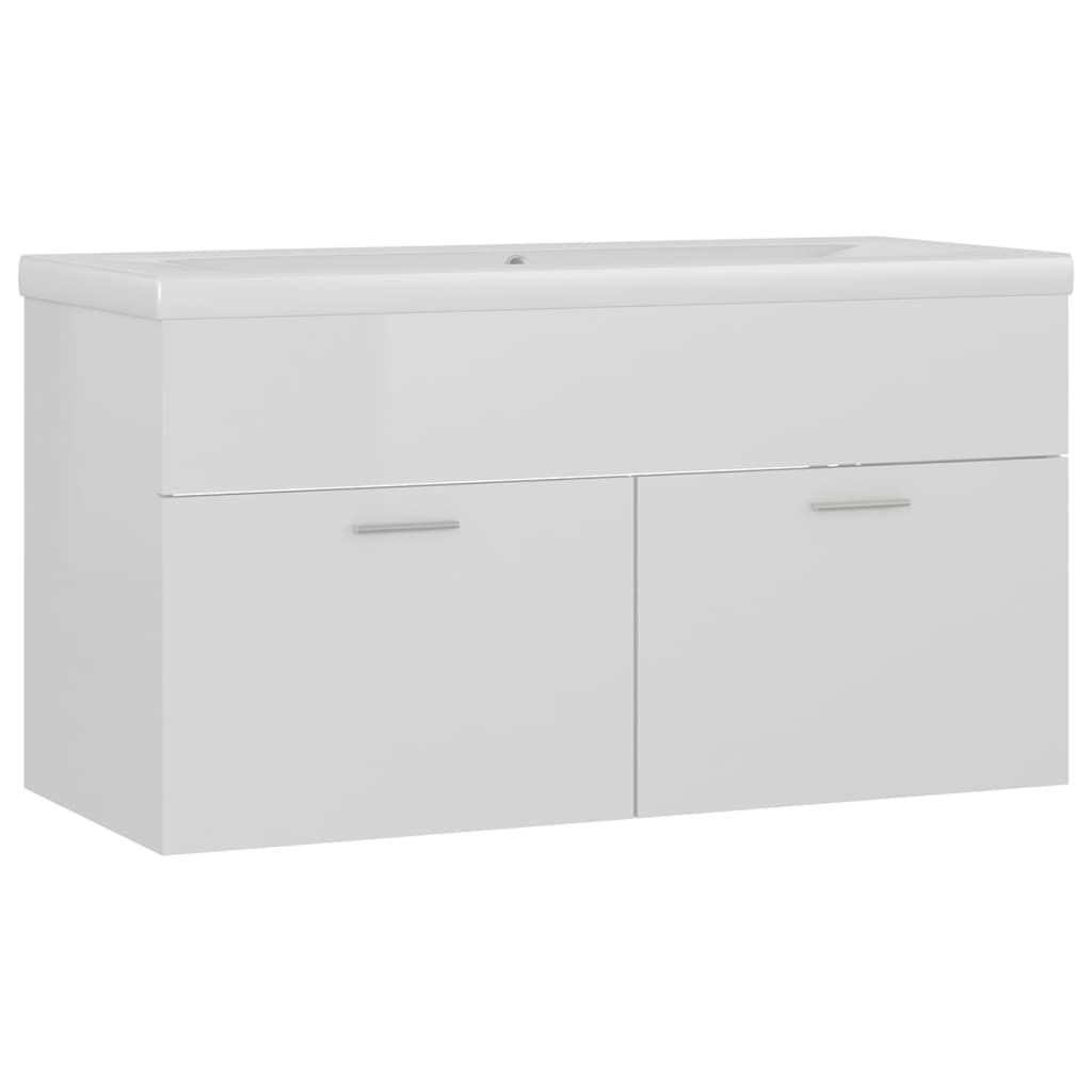 Mobile Bagno con Lavabo Integrato Bianco Lucido in Truciolato | homemem39