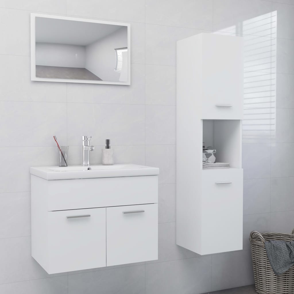 Set Mobili da Bagno Bianco in Legno Multistrato