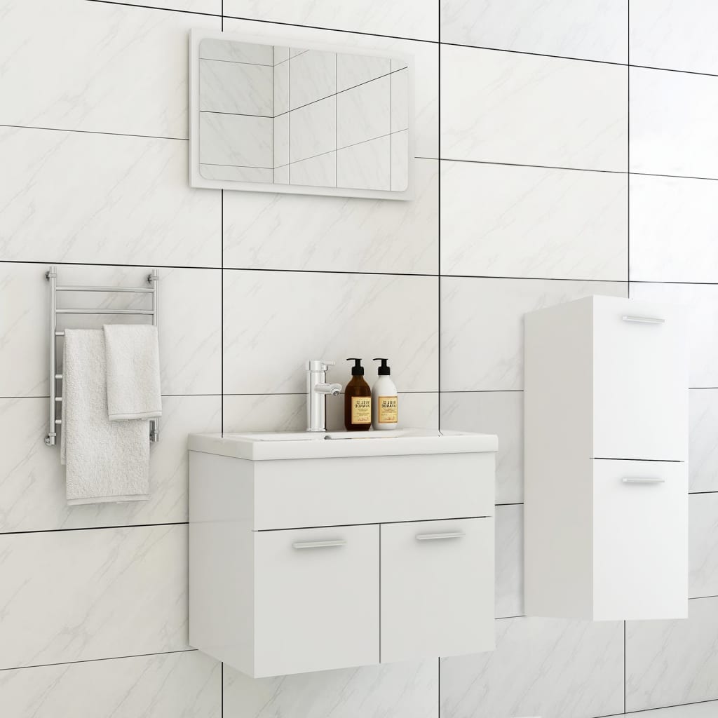 Set Mobili da Bagno Bianco in Legno Multistrato