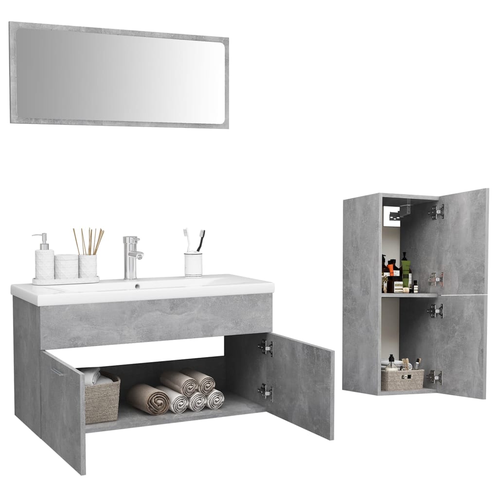 Set Mobili da Bagno Grigio Cemento in Truciolato - homemem39