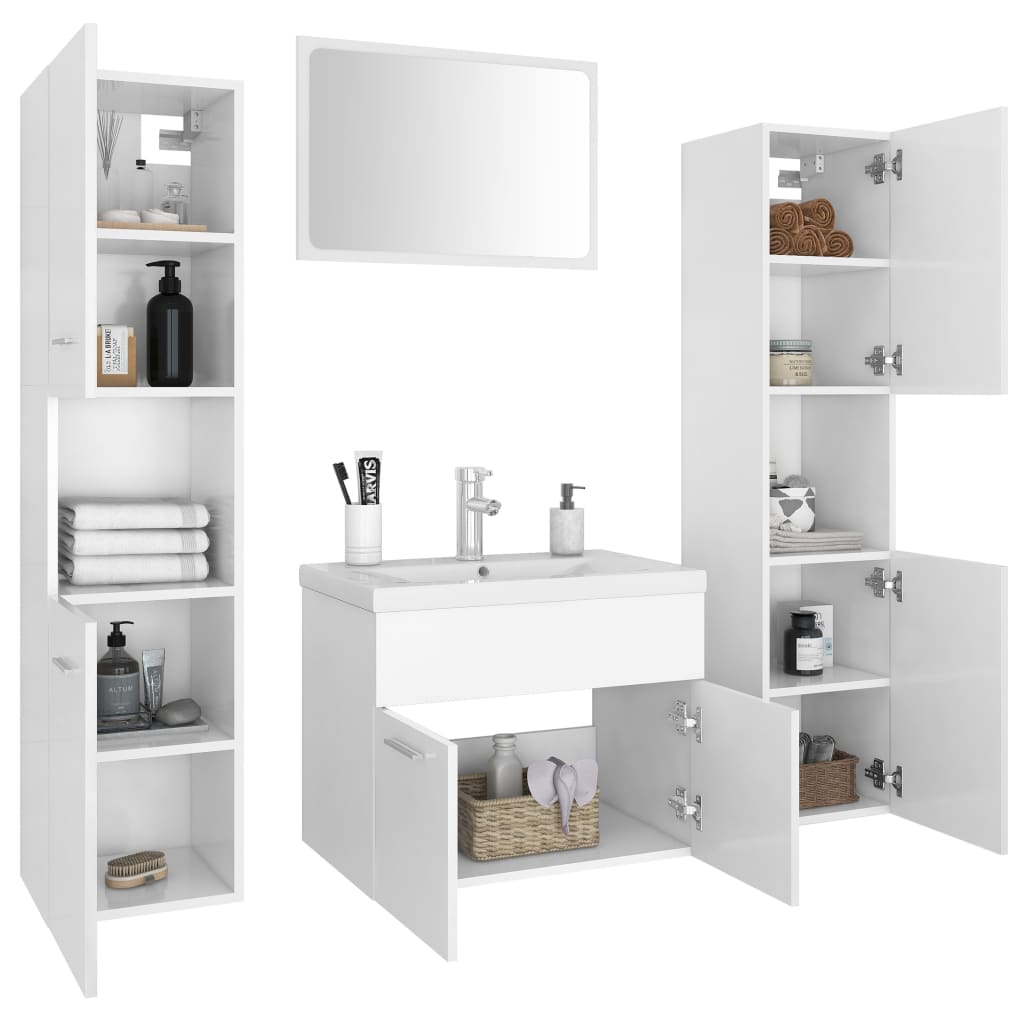 Set Mobili da Bagno Bianco in Legno Multistrato