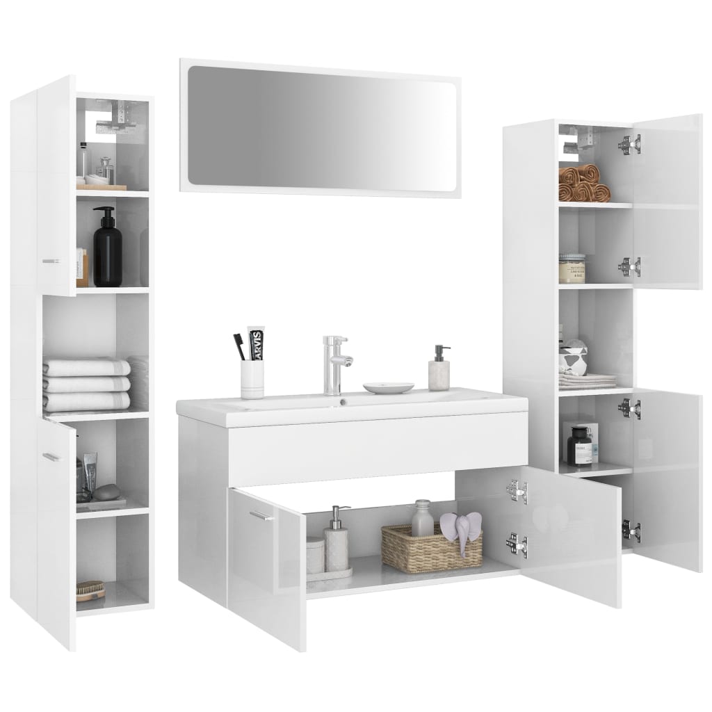 Set Mobili da Bagno Bianco Lucido in Legno Multistrato - homemem39