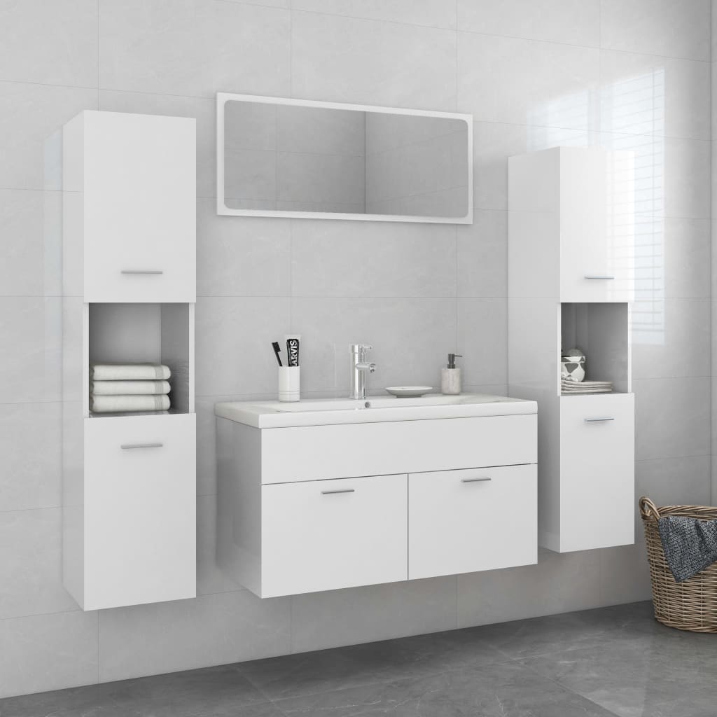 Set Mobili da Bagno Bianco Lucido in Legno Multistrato - homemem39