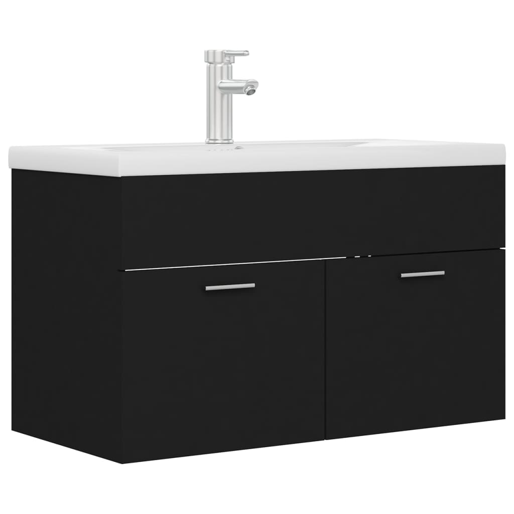Mobile con Lavabo Integrato Nero in Legno Multistrato | homemem39