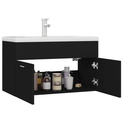 Mobile con Lavabo Integrato Nero in Legno Multistrato | homemem39