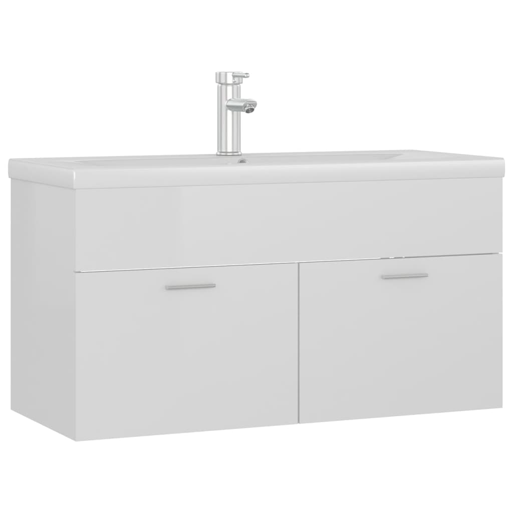 Mobile con Lavabo Integrato Bianco Lucido in Legno Multistrato | homemem39