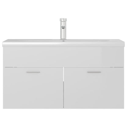 Mobile con Lavabo Integrato Bianco Lucido in Legno Multistrato | homemem39