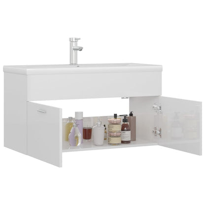 Mobile con Lavabo Integrato Bianco Lucido in Legno Multistrato | homemem39