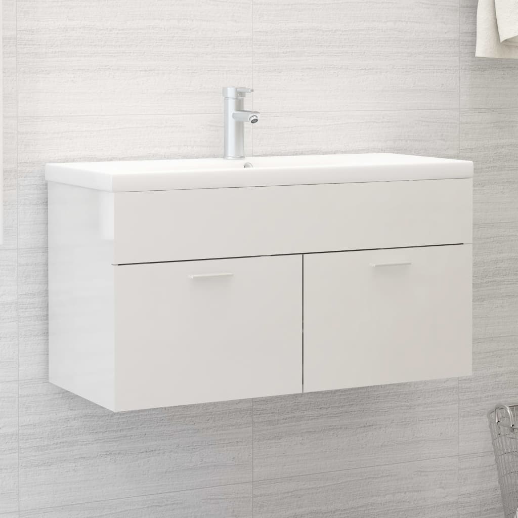 Mobile con Lavabo Integrato Bianco Lucido in Legno Multistrato | homemem39