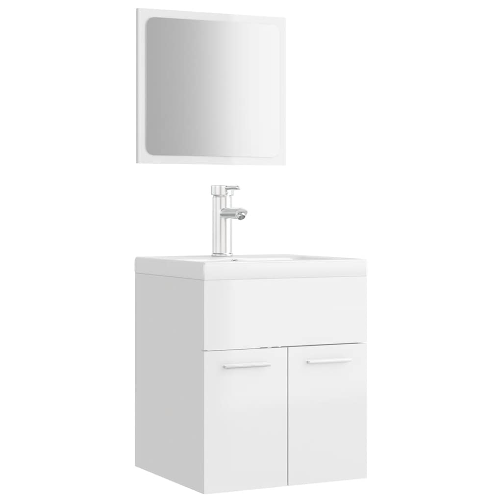 Set Mobili da Bagno Bianco Lucido in Legno Multistrato | homemem39